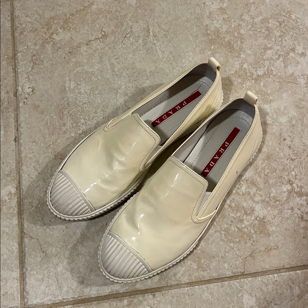 Prada Women's Cream Slip-On Sneakers, 8.5 USA size, 39.5 USA, preowned - Picture 9 of 14